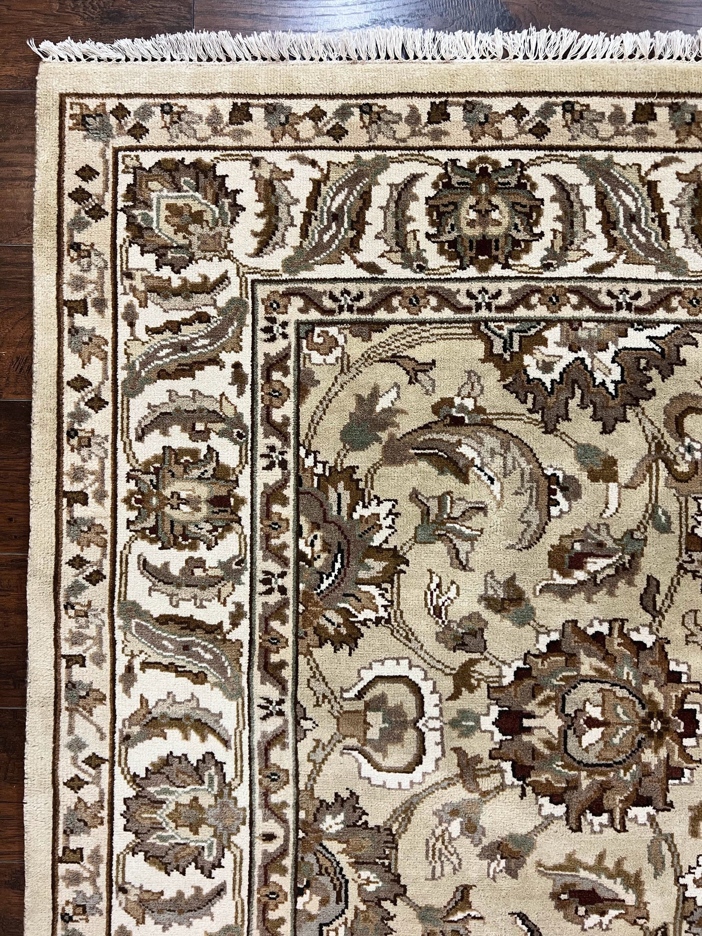 Indo Mahal Rug 6x9 Hand Knotted Wool Floral Ivory Green Traditional Carpet