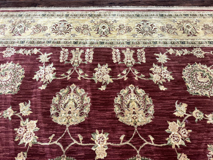 Traditional Wool Oriental Rug 9x13 Power Loomed Burgundy Carpet