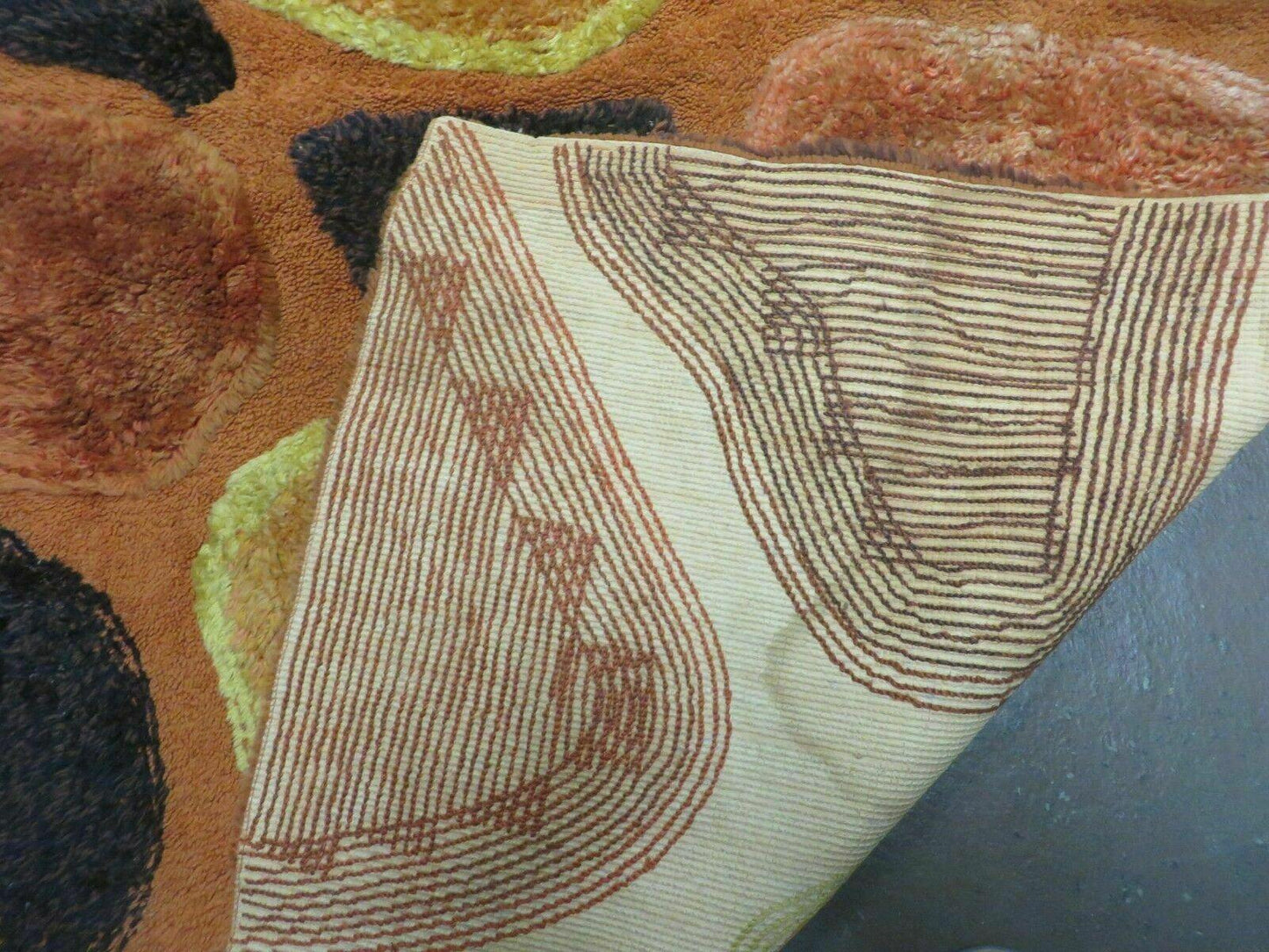 Handmade Wool Hooked Rug Abstract Modern Design 44 By 70 Inches From 1970s