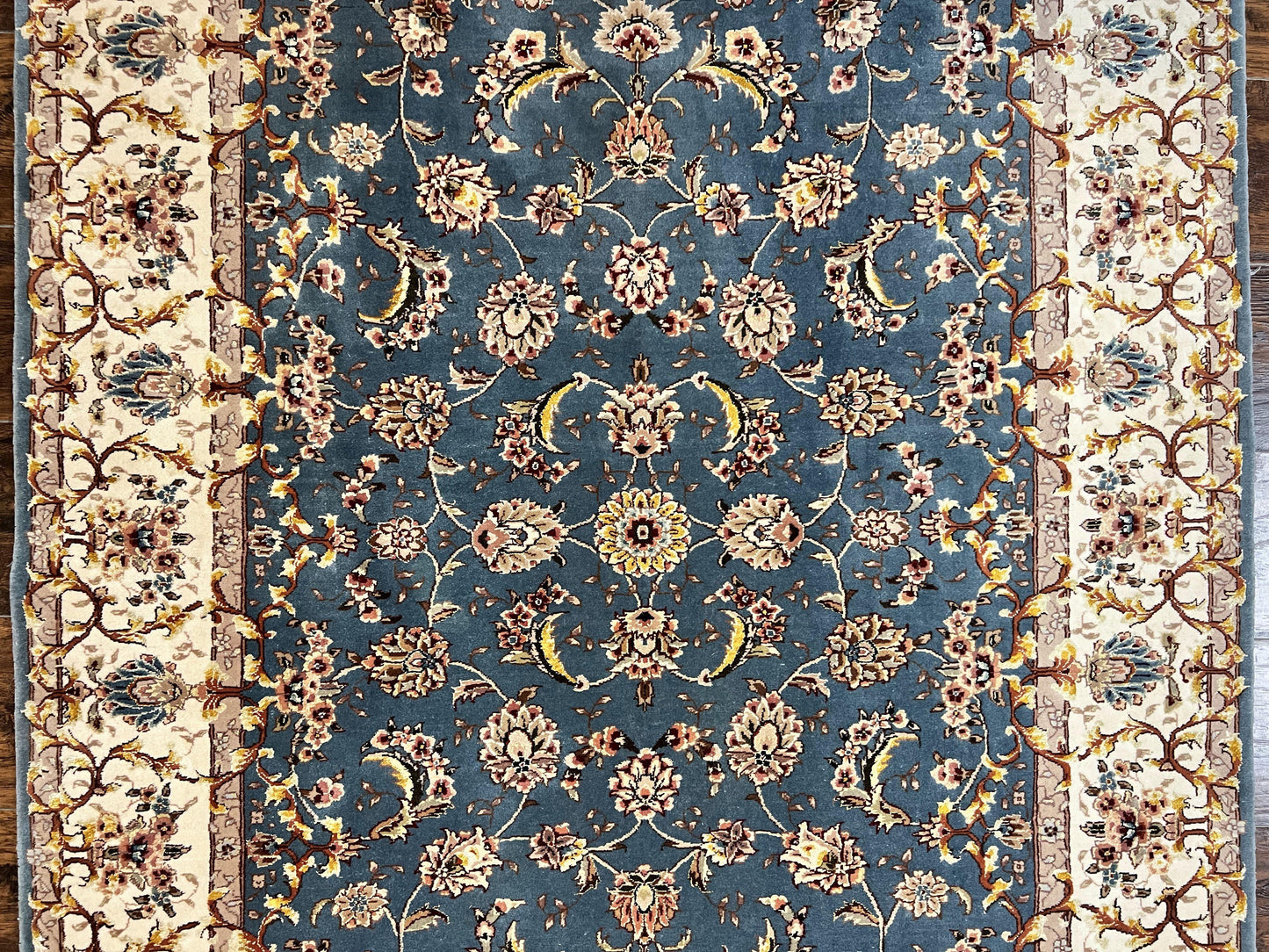 Sino Persian Rug 4x6, Very Fine Oriental Carpet, Handmade Rug 4 x 6, Floral Allover Vintage Traditional Wool & Silk Highlights, 200 KPSI