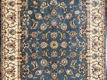 Sino Persian Rug 4x6, Very Fine Oriental Carpet, Handmade Rug 4 x 6, Floral Allover Vintage Traditional Wool & Silk Highlights, 200 KPSI