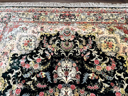 Kashmiri Silk Rug 9x12 Vintage Hand Knotted Carpet For Elegant Interiors