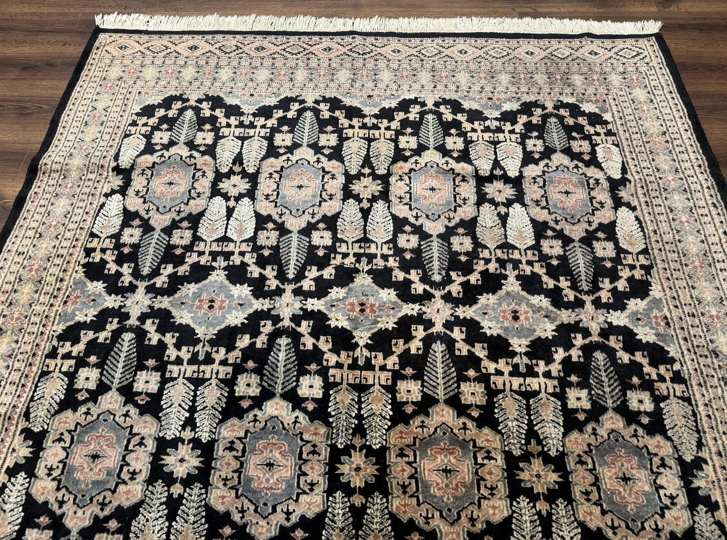 Turkoman Bokhara Rug 6x9 Hand Knotted Wool Carpet Black Handmade Authentic Pakistani
