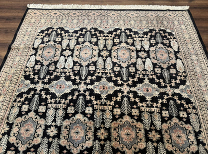 Turkoman Bokhara Rug 6x9 Hand Knotted Wool Carpet Black Handmade Authentic Pakistani