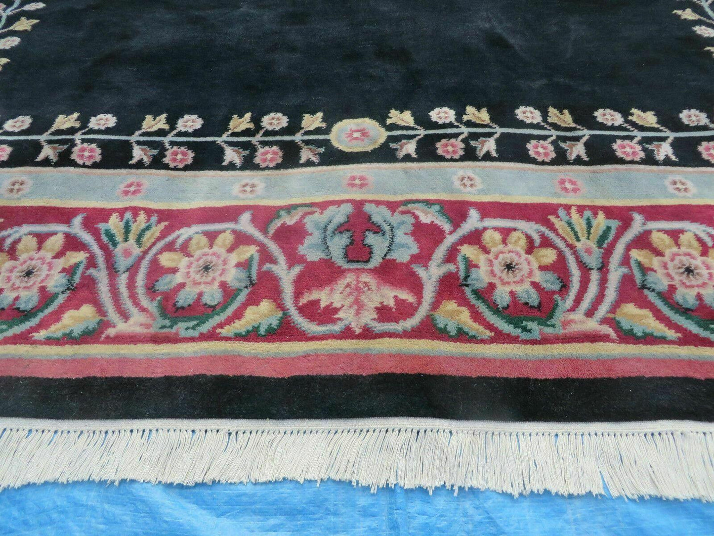 Vintage Chinese Aubusson Hand Knotted Wool Rug 9 By 12 Feet Black