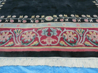 Vintage Chinese Aubusson Hand Knotted Wool Rug 9 By 12 Feet Black