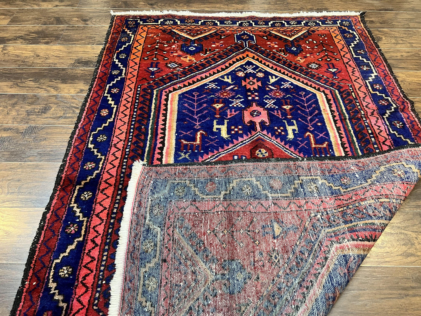 Persian Tribal Rug 5x7 Hand Knotted Wool Vintage Hamadan Nahavand Carpet Geometric Oriental