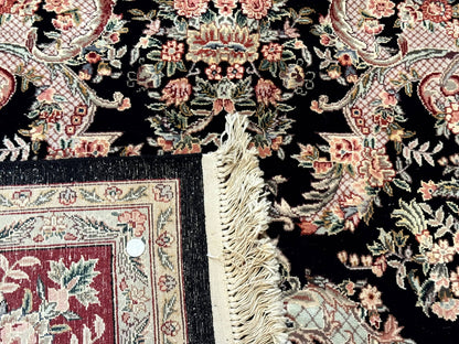 Sino Persian Rug 9x12 Black Floral Bouquets Vintage Hand Knotted Wool Silk