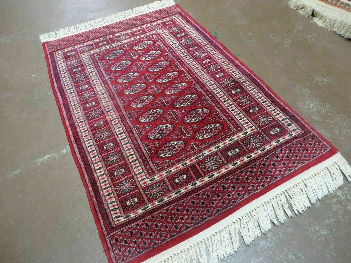 Turkoman Bokhara Vintage Rug 3x5 ft Hand Knotted Fine Wool Yamud Design Classic