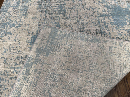 Modern Tibetan Rug 5x8 Ft Light Blue and Gray Wool Handmade Nepal Rug with Raised Pattern