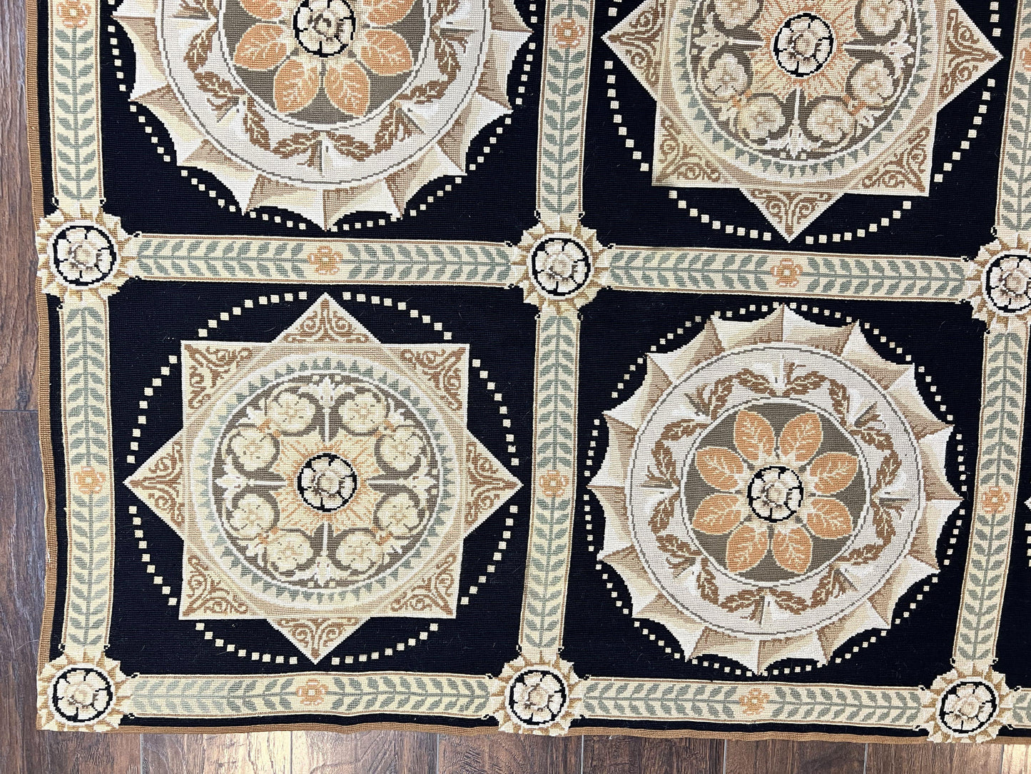 Needlepoint Rug 8x10 Handwoven Wool Panel Design Vintage French European