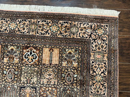 Indian Kashmiri Silk Rug 4x6, Panel Design, Multicolor, Fine