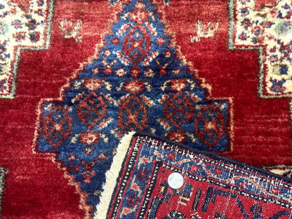 Senneh Rug Antique Persian Kurdish 4x5 Wool Geometric Medallion Carpet