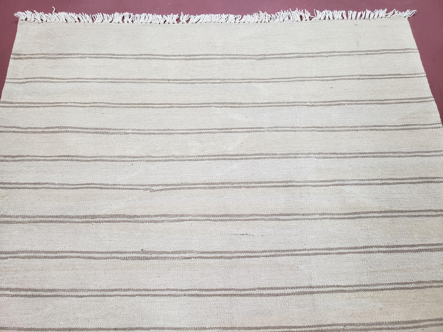 New Striped Turkish Kilim Area Rug 4x6 ft, Hand-Knotted, Wool, Light Gray, Earth Tone Decor, Flatweave Kilim, Two Toned Rug, Southwestern