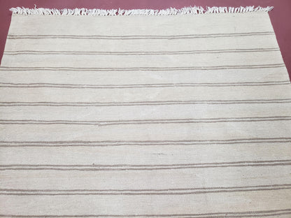 New Striped Turkish Kilim Area Rug 4x6 ft, Hand-Knotted, Wool, Light Gray, Earth Tone Decor, Flatweave Kilim, Two Toned Rug, Southwestern