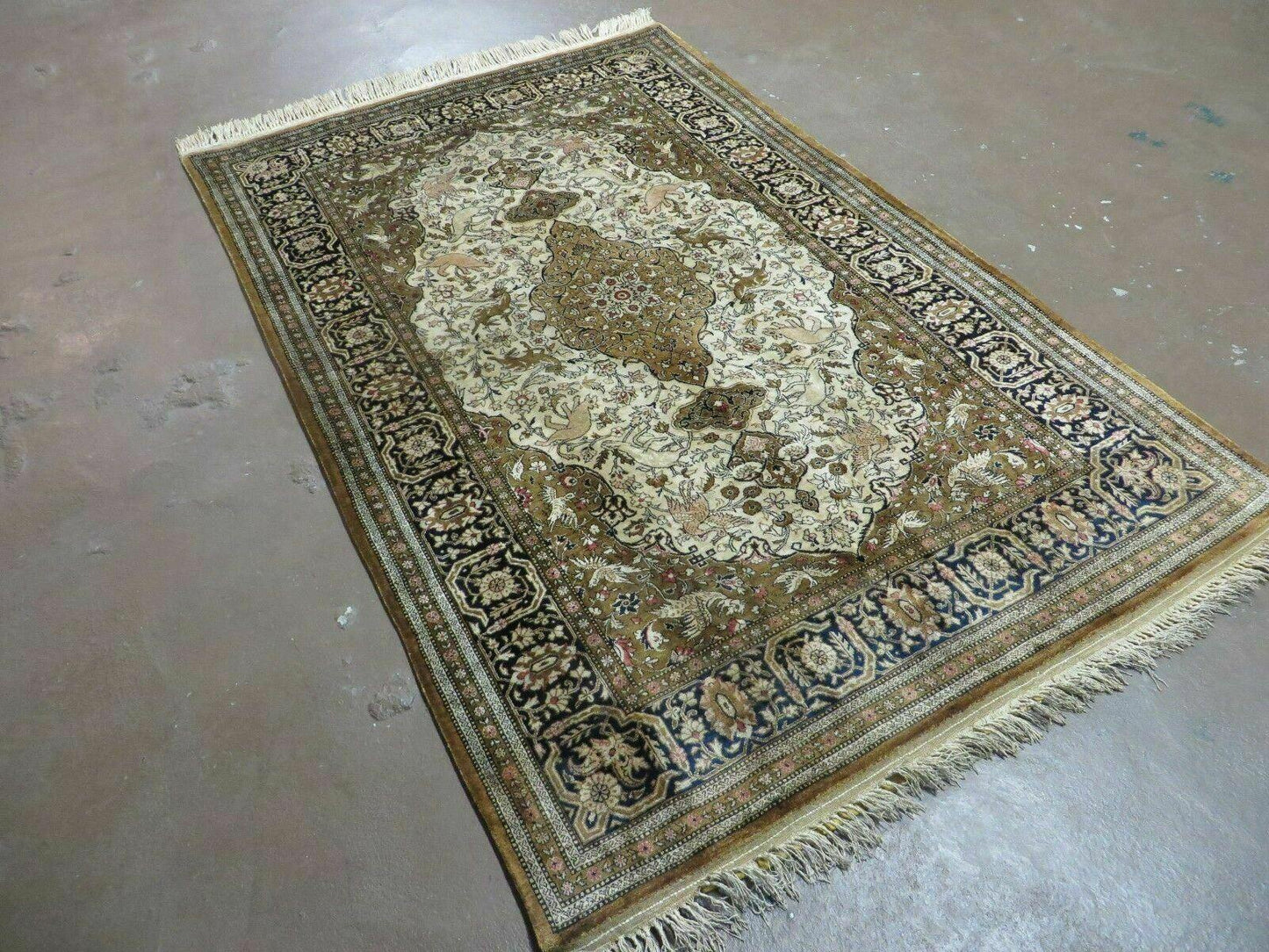 Handmade Chinese Silk Rug Deer And Birds Hand Knotted One Of A Kind 3 By 5