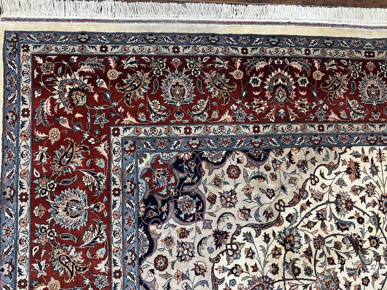 Sino Persian Rug 9x12, Vintage Wool Oriental Carpet, Floral Medallion, Wool Rug, Cream and Maroon