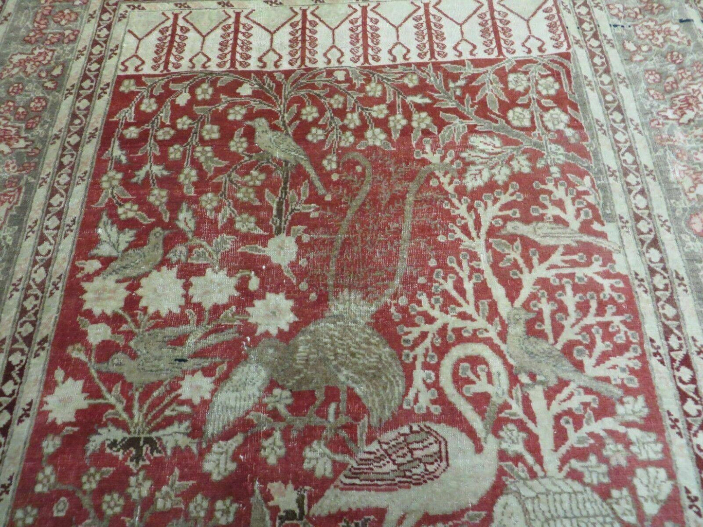 Antique Handmade Turkish Tree Of Life Wool Rug With Birds Red 4x6 Ft