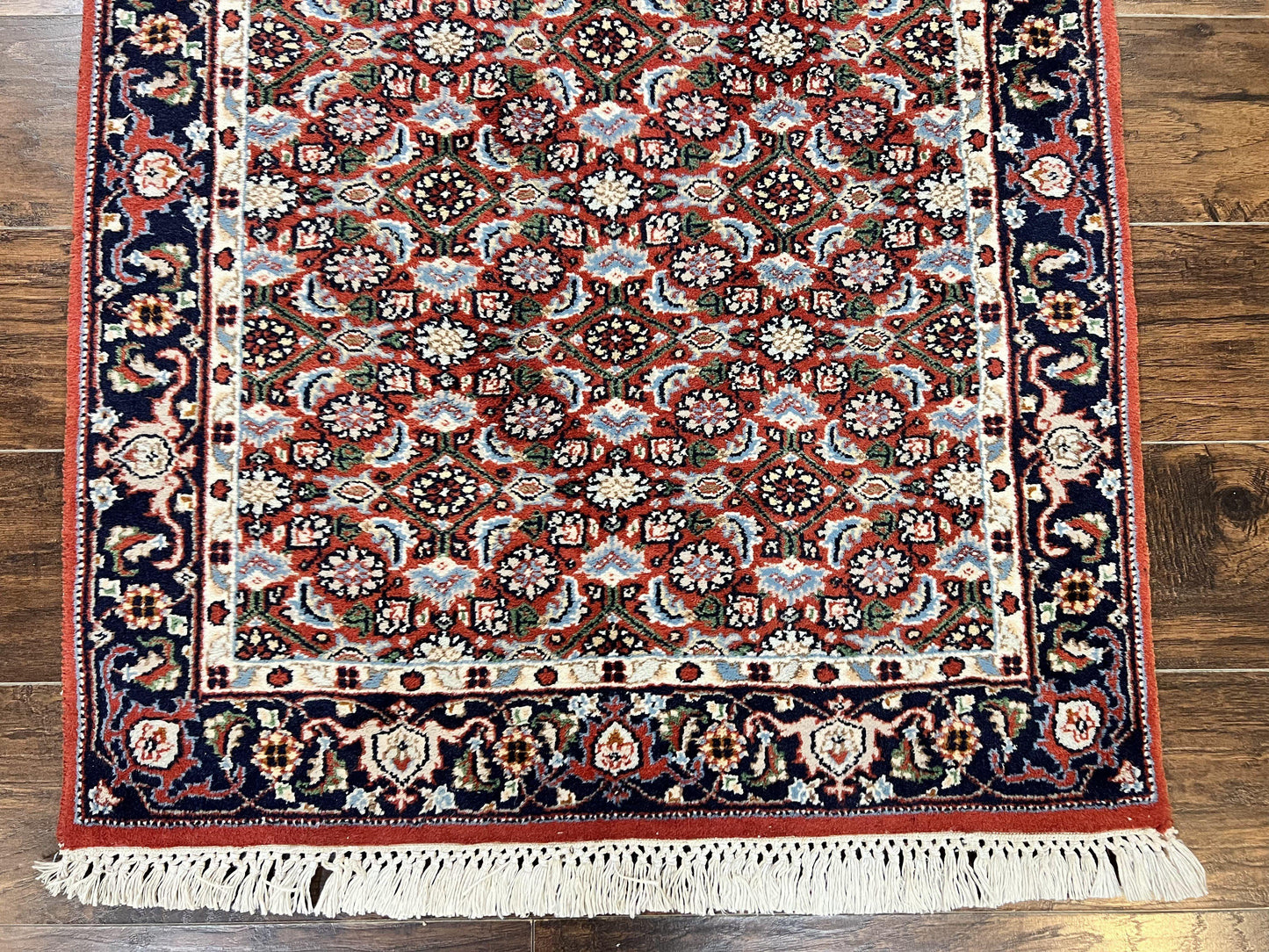 Indo Persian Rug 3x5, Red and Navy Blue, Wool Vintage Handmade Small Carpet 3 x 5 ft, Herati Pattern, Bidjar Rug