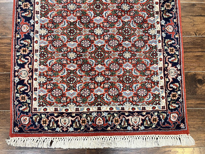 Indo Persian Rug 3x5, Red and Navy Blue, Wool Vintage Handmade Small Carpet 3 x 5 ft, Herati Pattern, Bidjar Rug