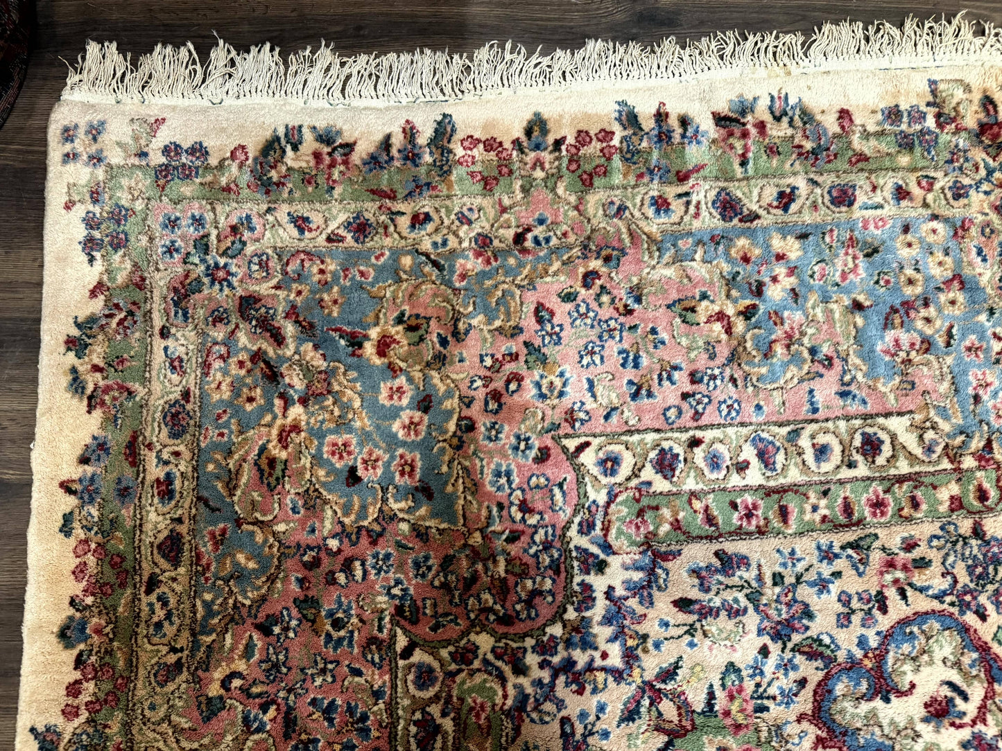 Palace Size Persian Kerman Rug 11x20 ft, Very Fine 340 KPSI, Vintage Oversized Wool Handmade Large Persian Carpet, Beige Light Blue Pink