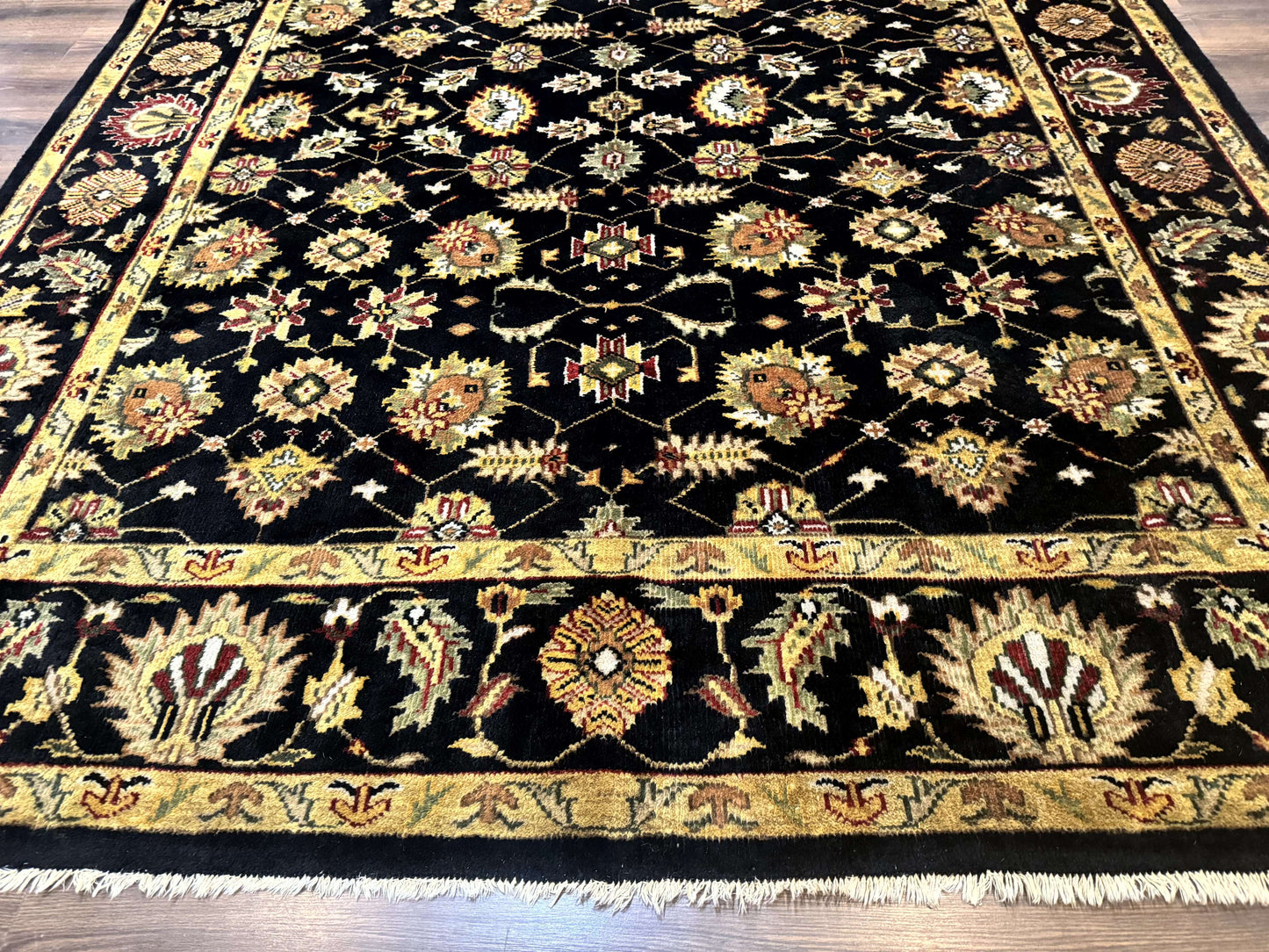 Indo Persian Mahal Rug 8x10 Hand Knotted Wool Oriental Carpet Black and Gold