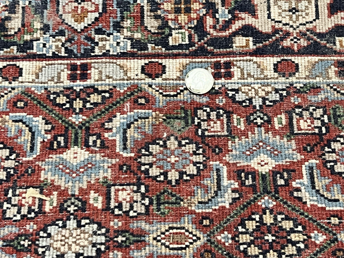 Indo Persian Rug 3x5, Red and Navy Blue, Wool Vintage Handmade Small Carpet 3 x 5 ft, Herati Pattern, Bidjar Rug