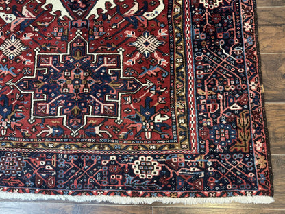 Persian Karajeh Rug 5x6, Antique Heriz Carpet, Geometric, Persian Tribal Rug, Brick Red Navy Blue