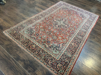 Persian Kashan Rug 4x7 Vintage Red Floral Medallion Handwoven Wool
