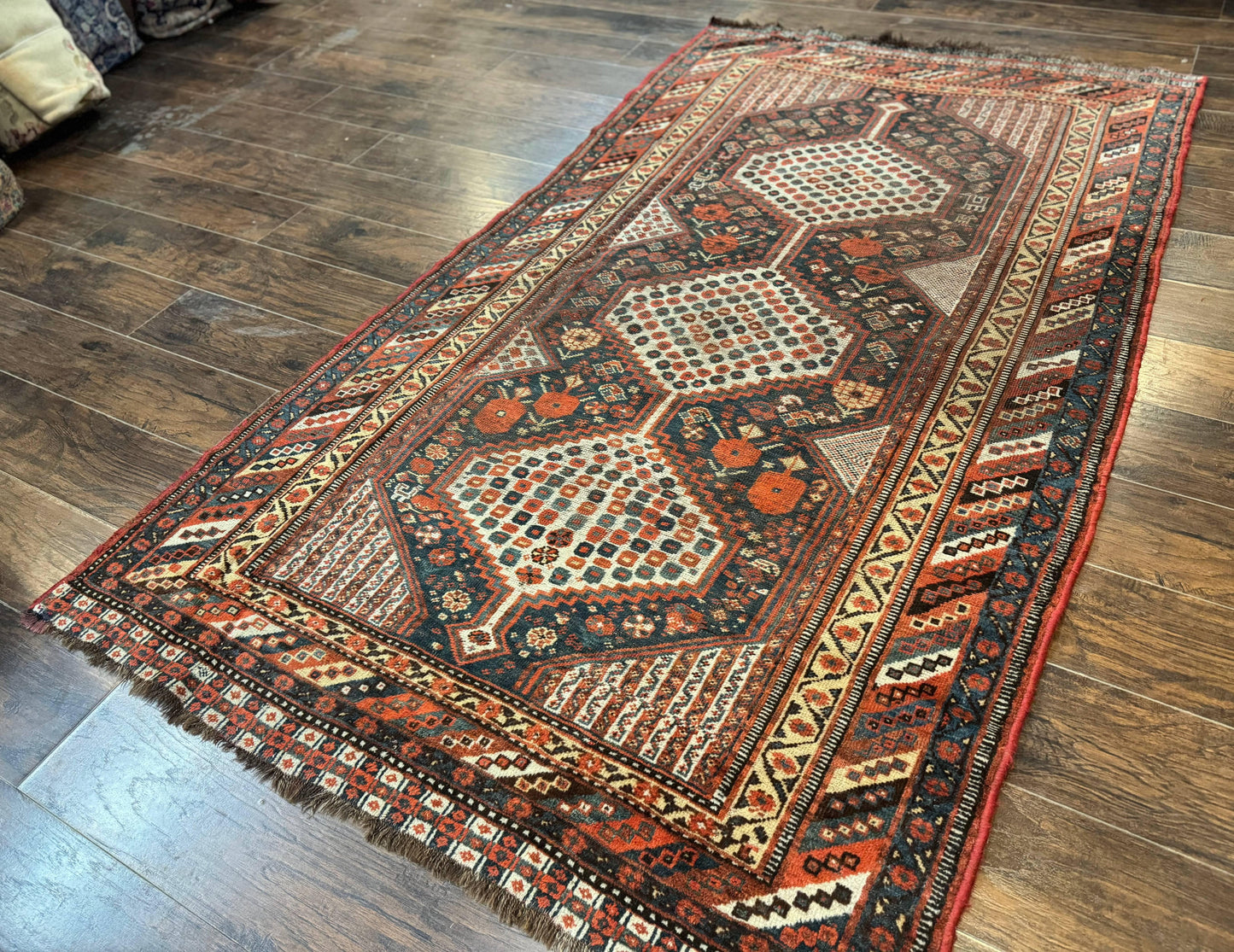 Persian Shiraz Rug 5x8 Antique Khamseh Tribal Wool Navy Blue