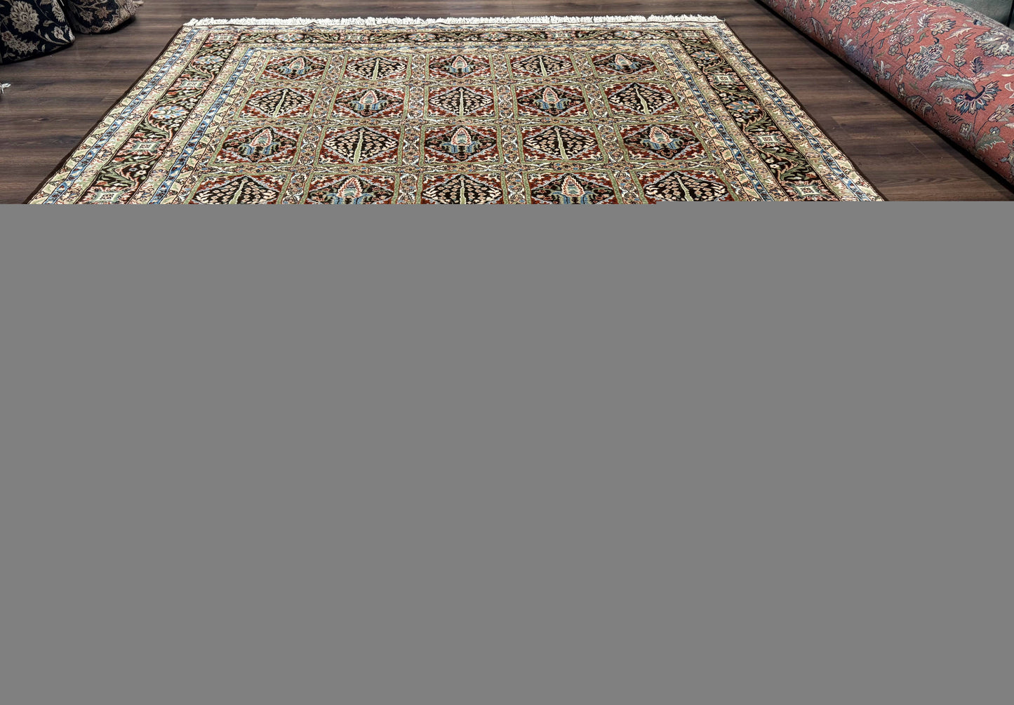 Sino Persian Wool Rug 8x10 Hand Knotted Panel Design Cedar Trees Brown Multicolor