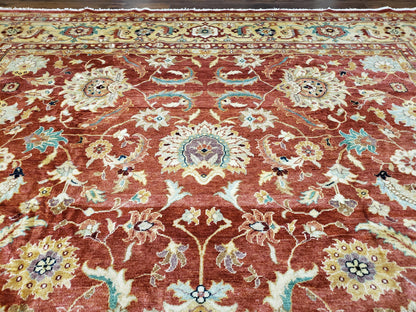 Safavieh Room Sized Rug 10x14, Wool Hand-Knotted Auburn Red & Light Gold Egyptian Mahal Oriental Carpet, 10 x 14 Large Living Room Rug