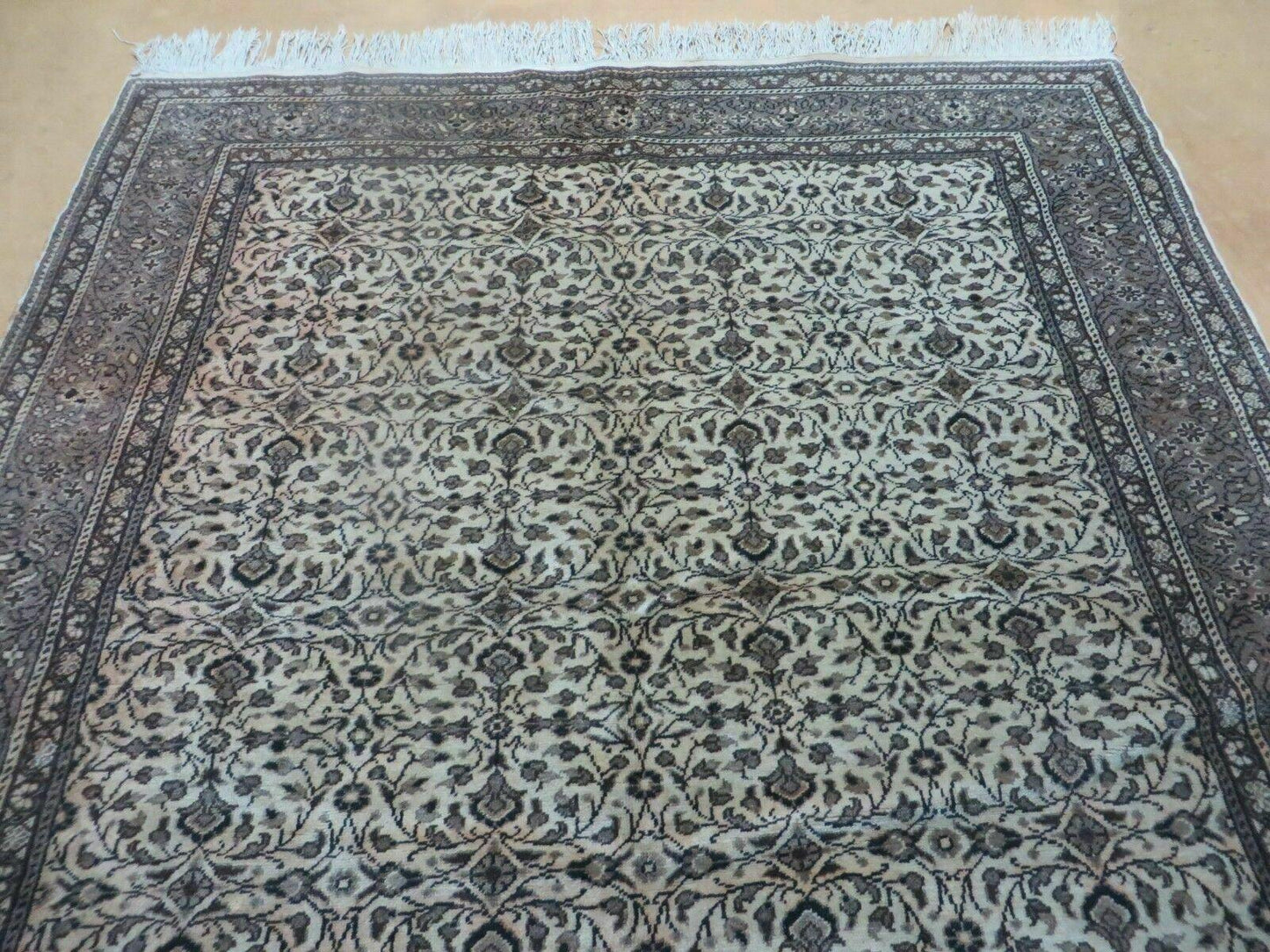 Vintage Turkish Hereke Rug Wool on Cotton 58 x 85 Floral Full Pile