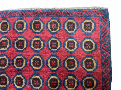 Balouchi Rug Vintage Handmade Tribal Wool Area Rug Afghan Red Beige Blue 3x4ft