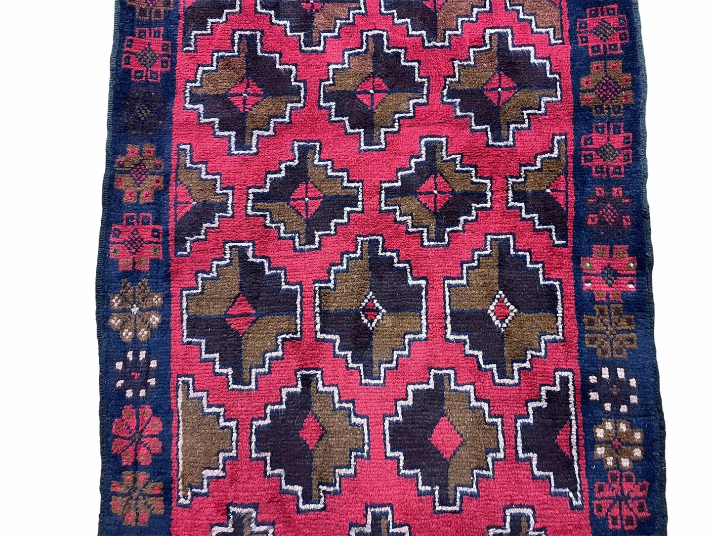 Balouchi Rug Vintage Handmade Afghan Wool Rug 3 By 4 Ft 7 In Red Brown Tribal Design