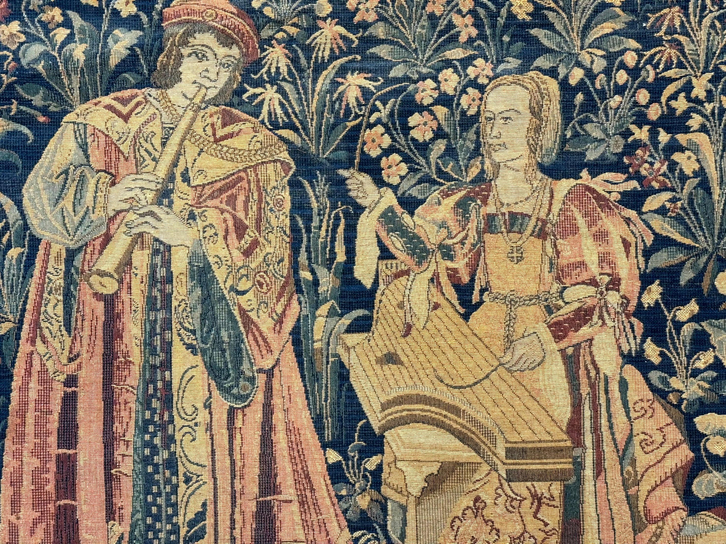 Vintage Belgium Tapestry 2x3 with Red, European Design, Flemish Tapestry