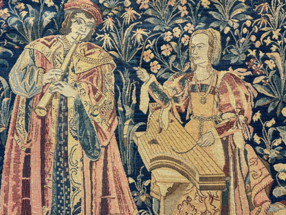 Vintage Belgium Tapestry 2x3 with Red, European Design, Flemish Tapestry