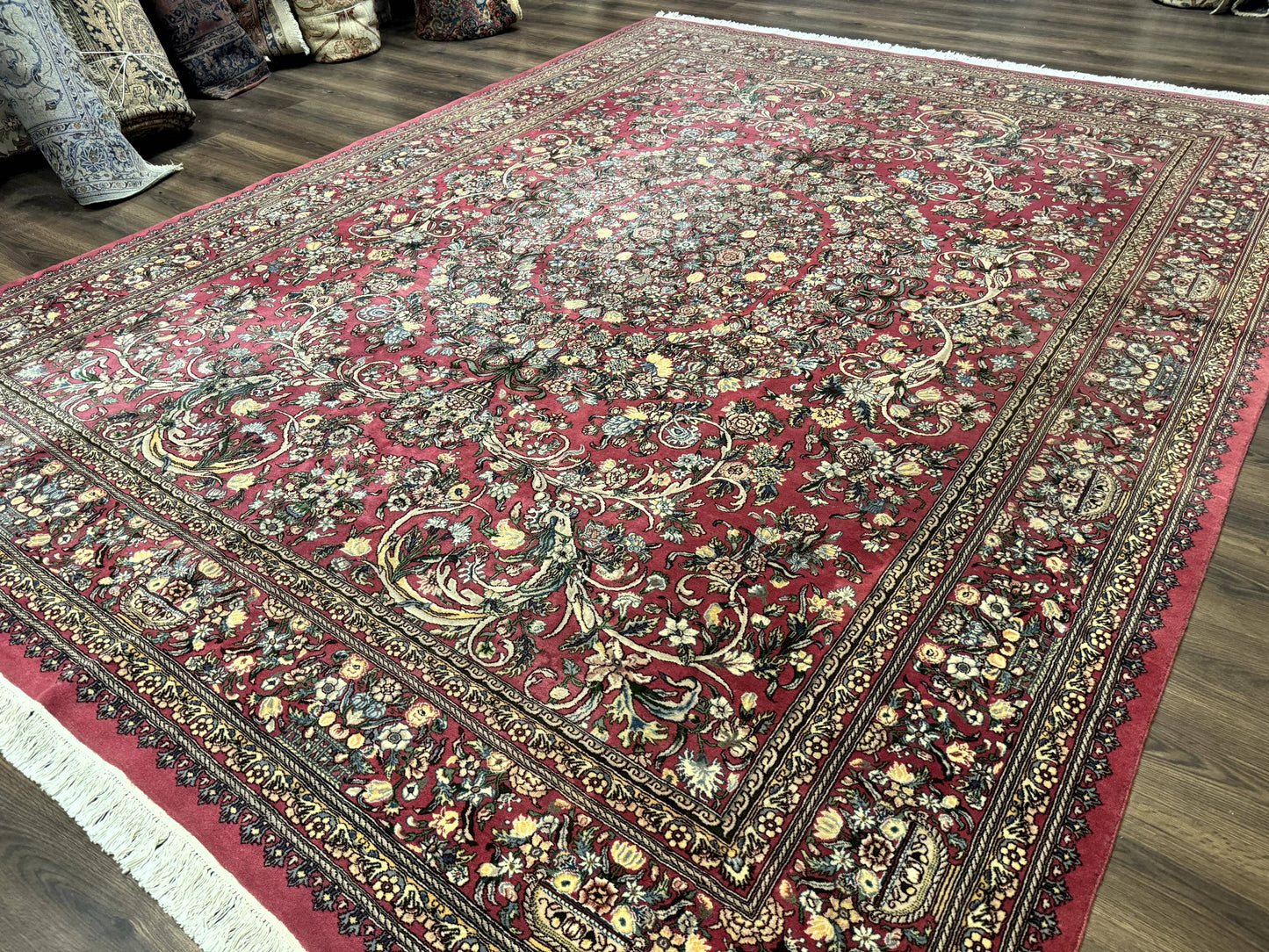Sino Persian Rug 9x12 Hand Knotted Wool Floral Allover Rose Red 290 KPSI