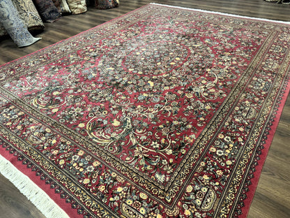 Sino Persian Rug 9x12 Hand Knotted Wool Floral Allover Rose Red 290 KPSI
