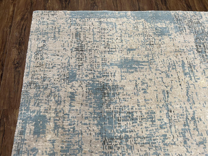 Modern Tibetan Rug 5x8 Ft Light Blue and Gray Wool Handmade Nepal Rug with Raised Pattern