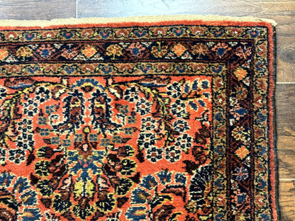 Antique Persian Lilihan Rug 2x4 Red Floral Wool Handmade Carpet