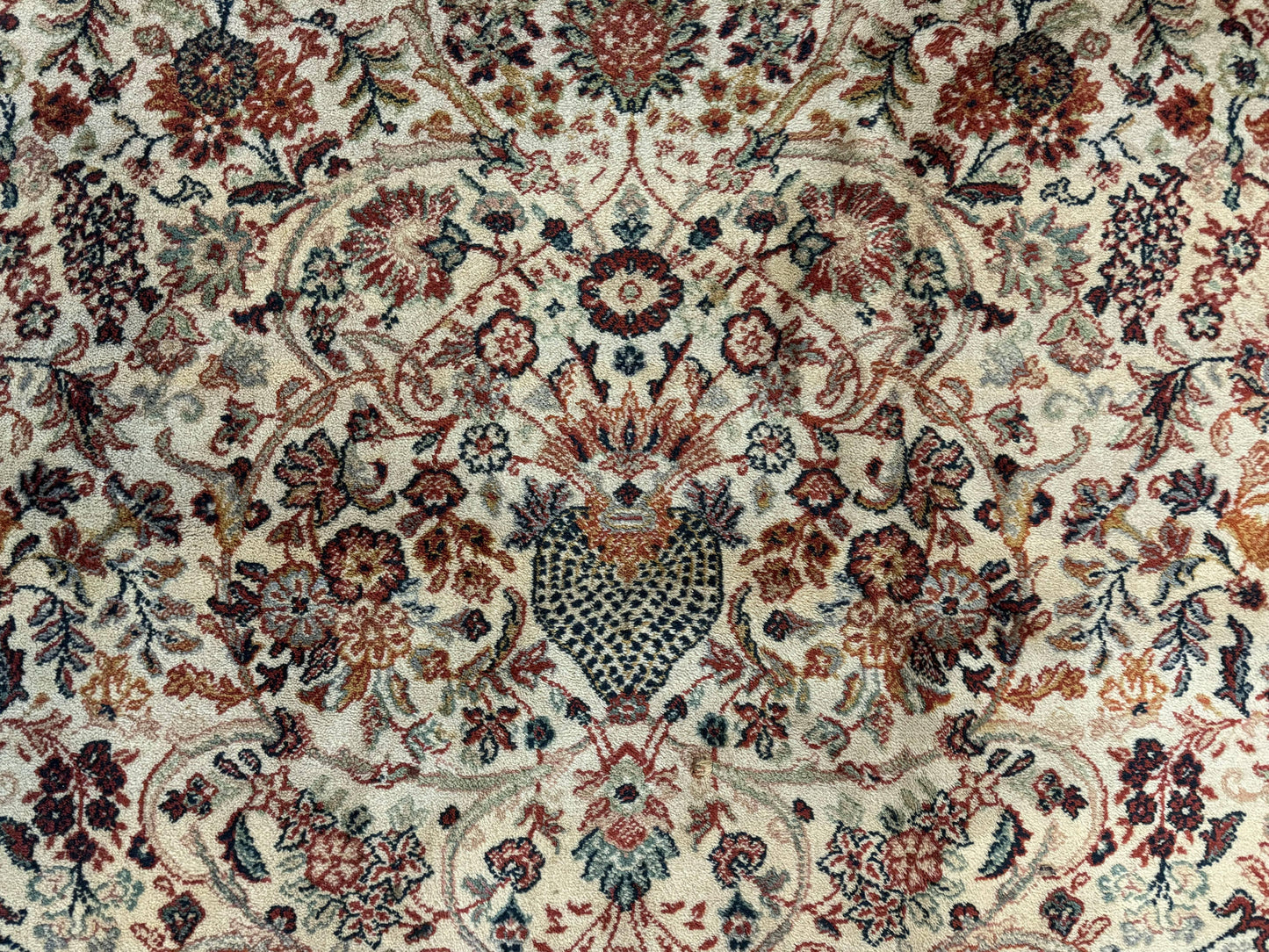 Antique Persian Rug 5x7 Allover Floral With Vases Beige Red Belgian Power Loomed Wool