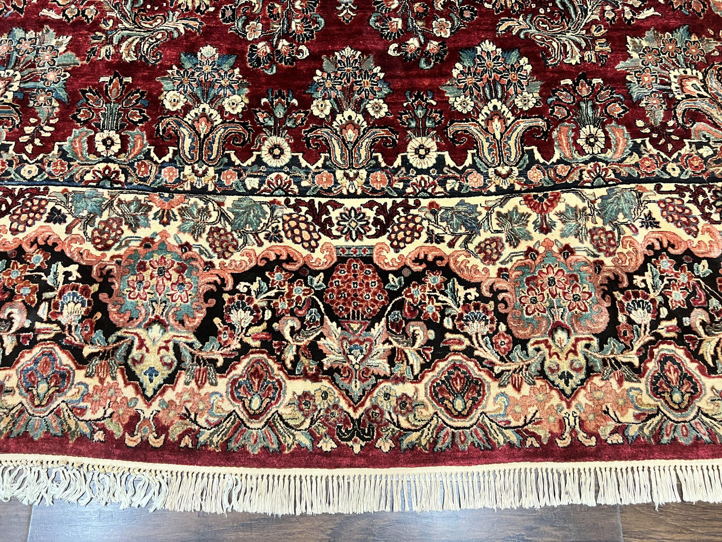 Persian Sarouk Rug 12x17, Wool Hand Knotted Antique Carpet, Dark Red, Traditional Floral Oriental Rug, 12 x 17 Extra Large Handmade Rug