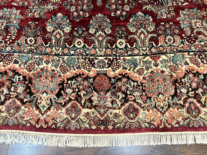 Persian Sarouk Rug 12x17, Wool Hand Knotted Antique Carpet, Dark Red, Traditional Floral Oriental Rug, 12 x 17 Extra Large Handmade Rug