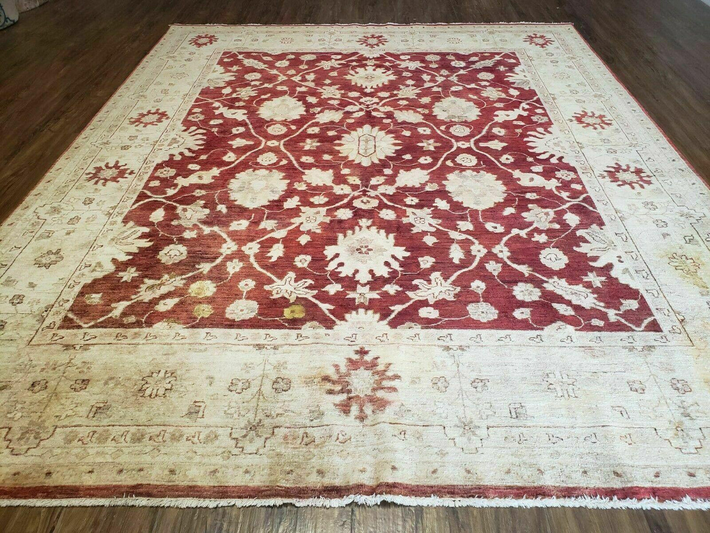 Hand Knotted Peshawar Wool Rug 8x10 Floral Oriental Red Beige