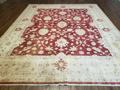 Hand Knotted Peshawar Wool Rug 8x10 Floral Oriental Red Beige