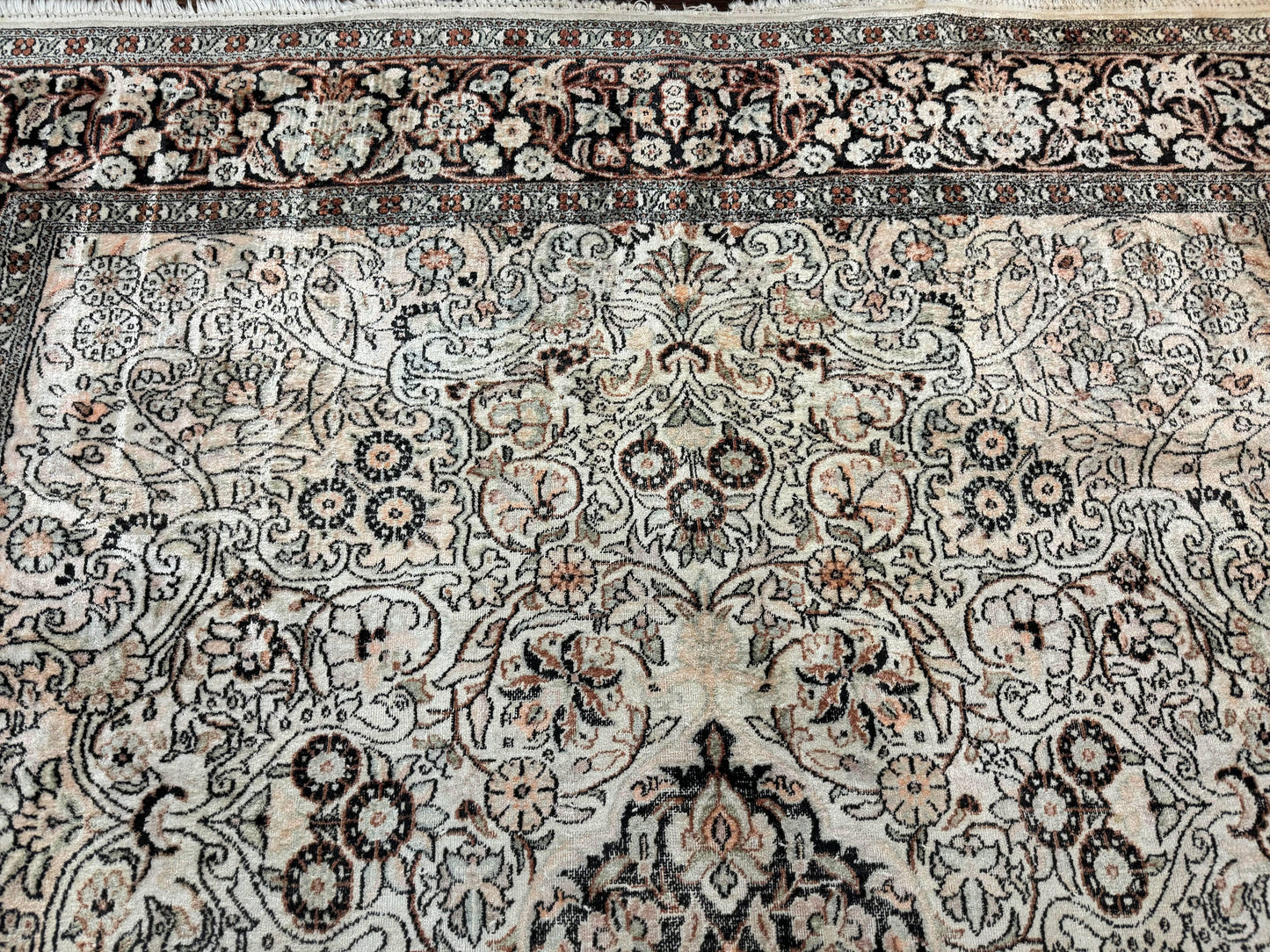 Silk Indian Kashmiri Rug 6x9 Hand Knotted Vintage Style Area Rug