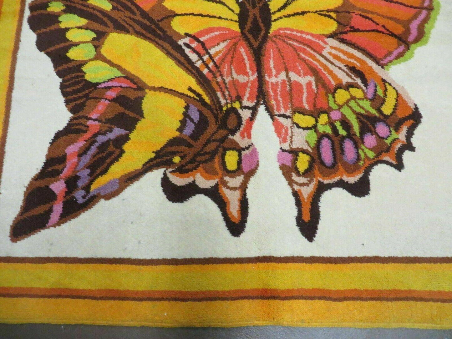 Hand Knotted Wool Rug 4x6 Butterfly Design Spanish Made Vintage 1980s
