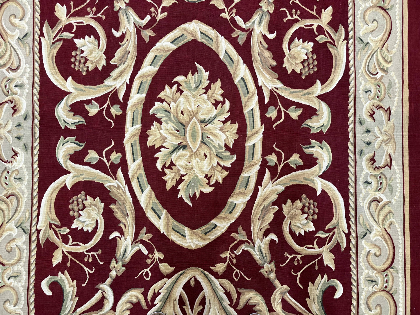 Burgundy Aubusson Wool Rug 6x9 Hand Knotted Vintage Carpet