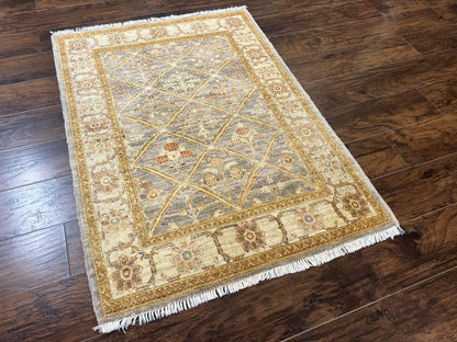 Peshawar Rug 3.6 By 5 Handmade Wool Hand Knotted Vintage Panel Design Oriental Carpet